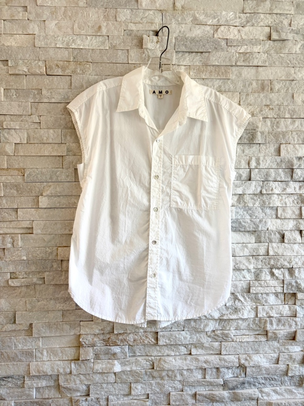 AMO White Sleeveless Cotton Button-Up Shirt - Picture 5 of 5